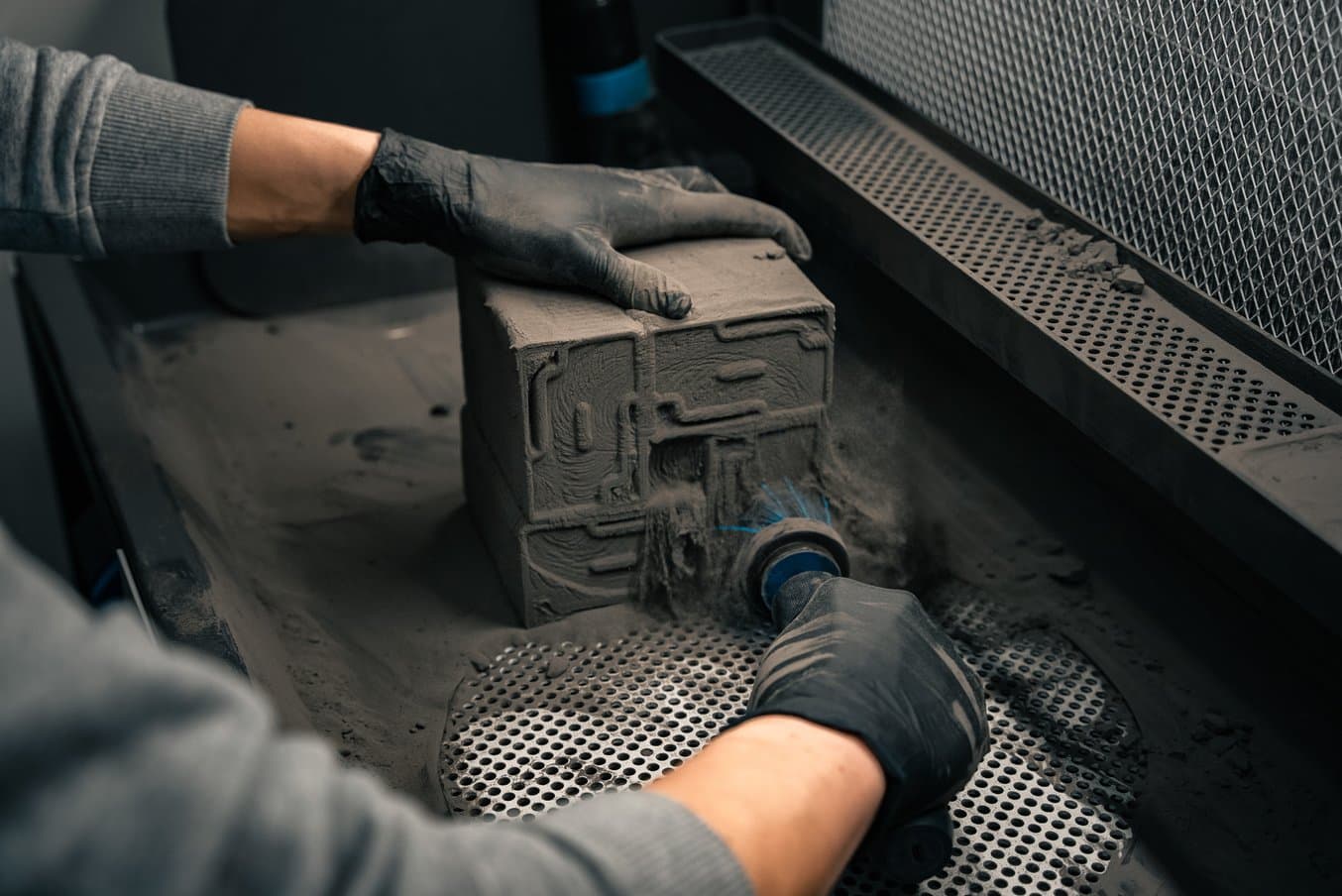 Post-elaborazione nella Fuse Sift dei portachiavi Keyplate stampati in SLS