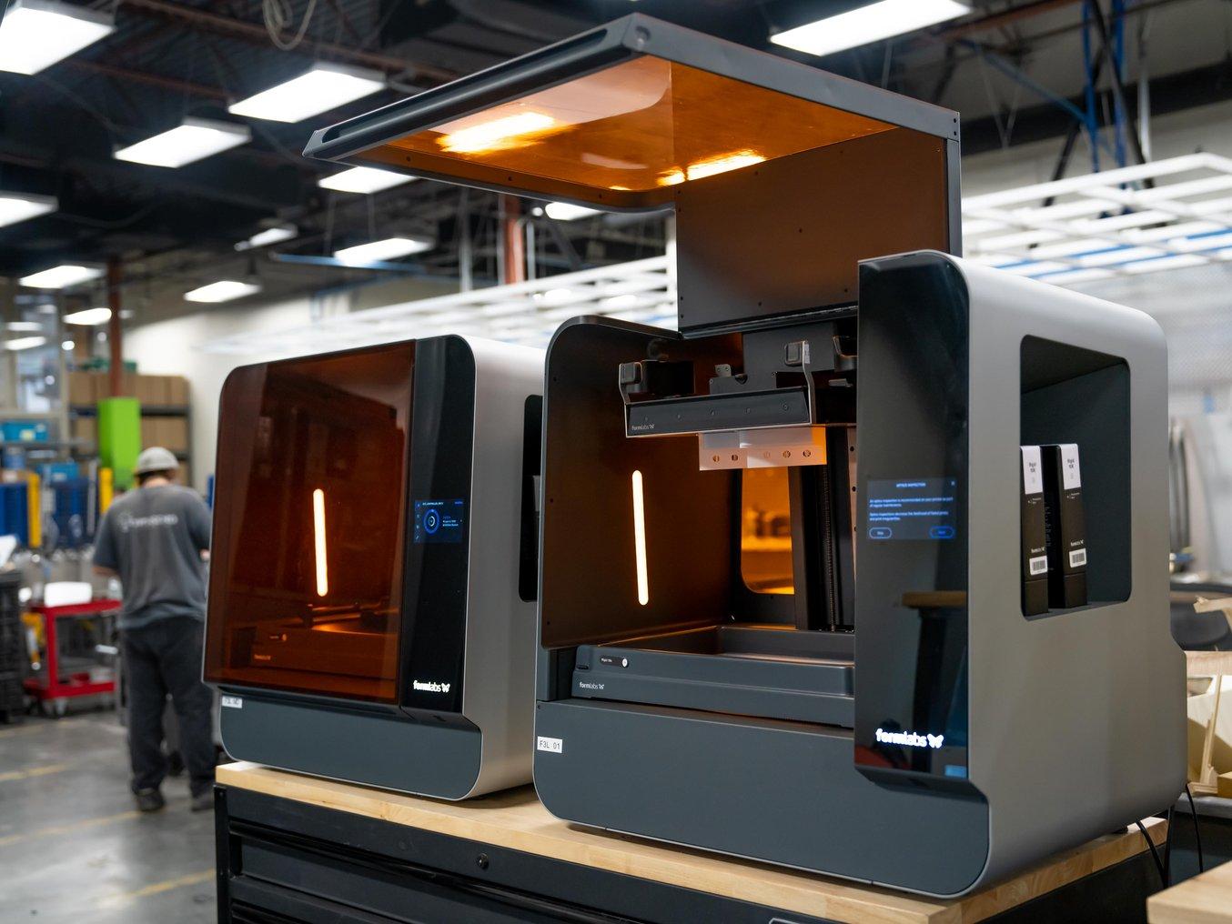 two form 3L printers inside the Siemens Energy Orlando Innovation Campus additive manufacturing lab