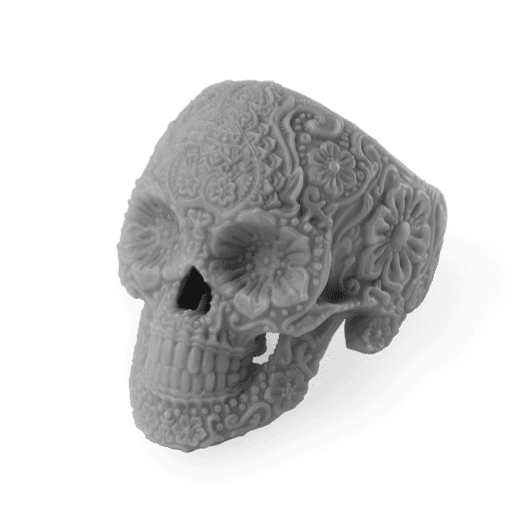 3d printed decorative skull printed in grey resin