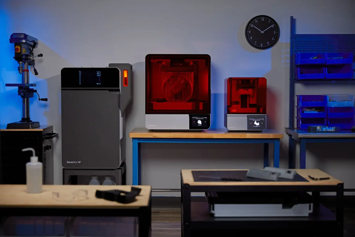 Fuse 1+ 30W, Form 4L, and Form 4 in a workshop
