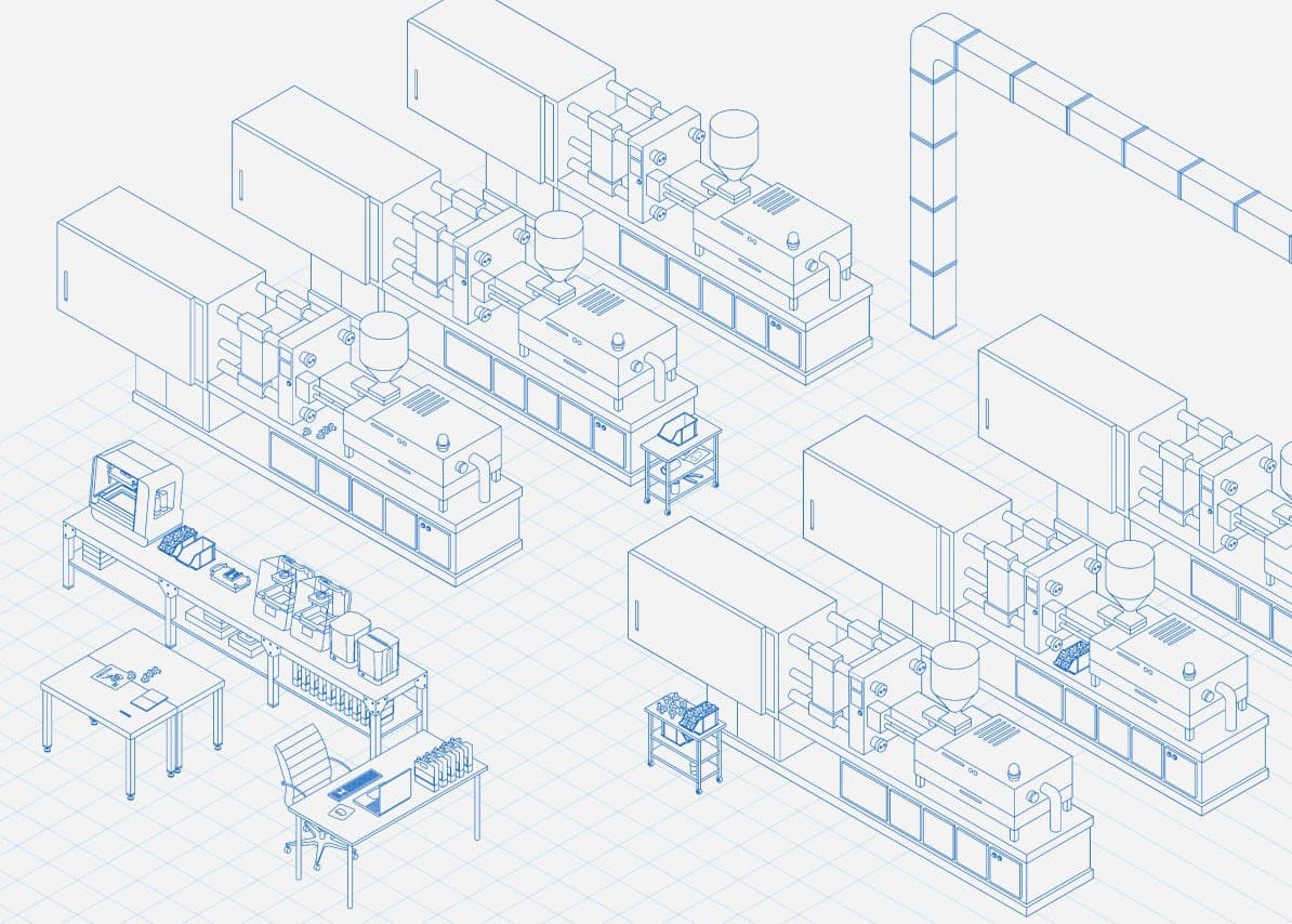 infografica sull'ecosistema di stampaggio a iniezione e stampa 3d