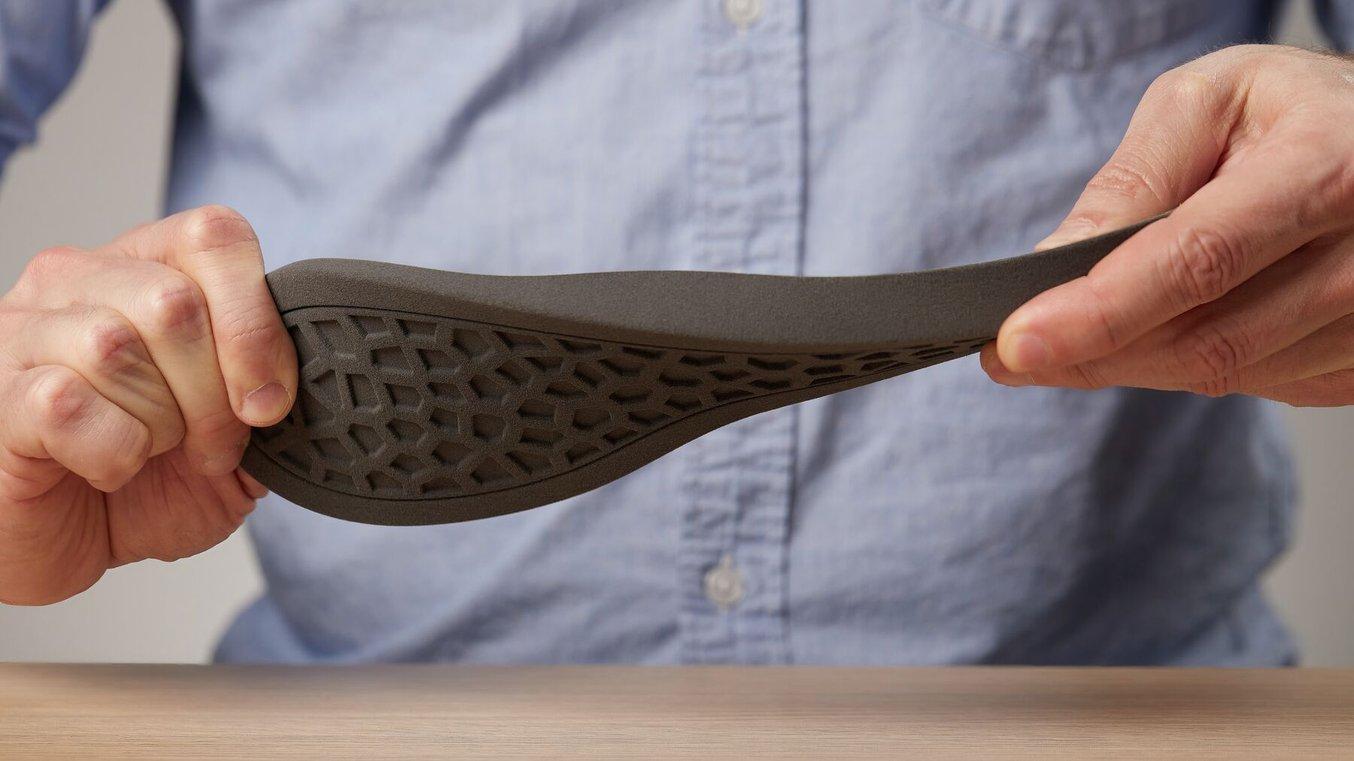 3D printed shoe sole in TPU 90A Powder on the Fuse Series