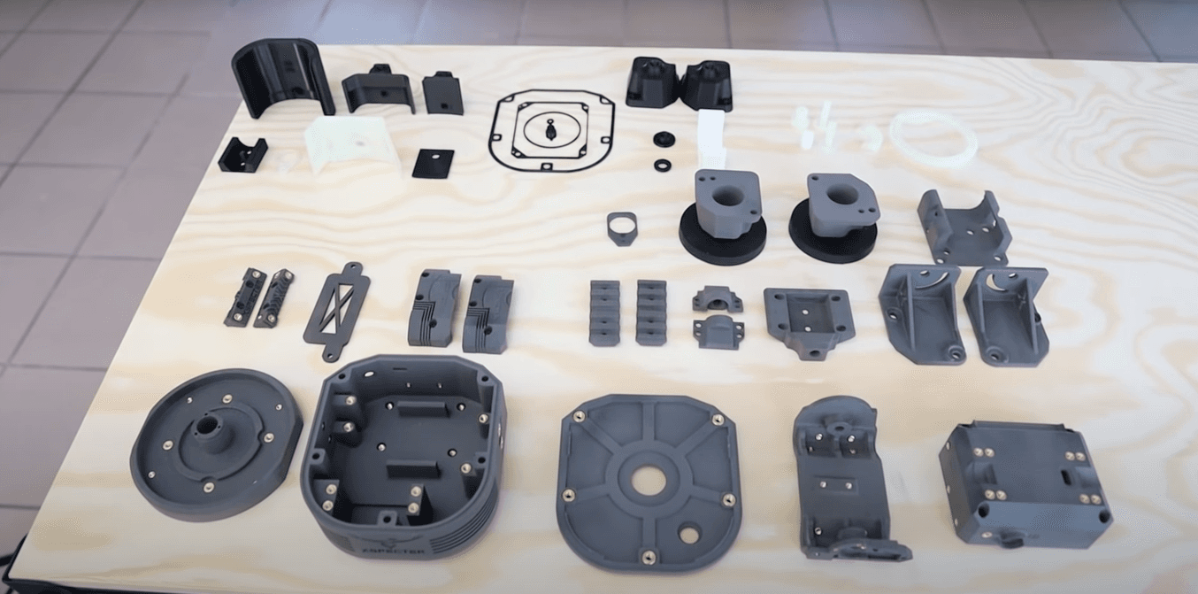 All 3D printed components of the T-Crow before assembly.