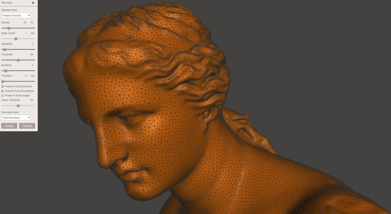 Meshmixer tutorial - Venus model - Optimizing the mesh reduced the file size by 60%.