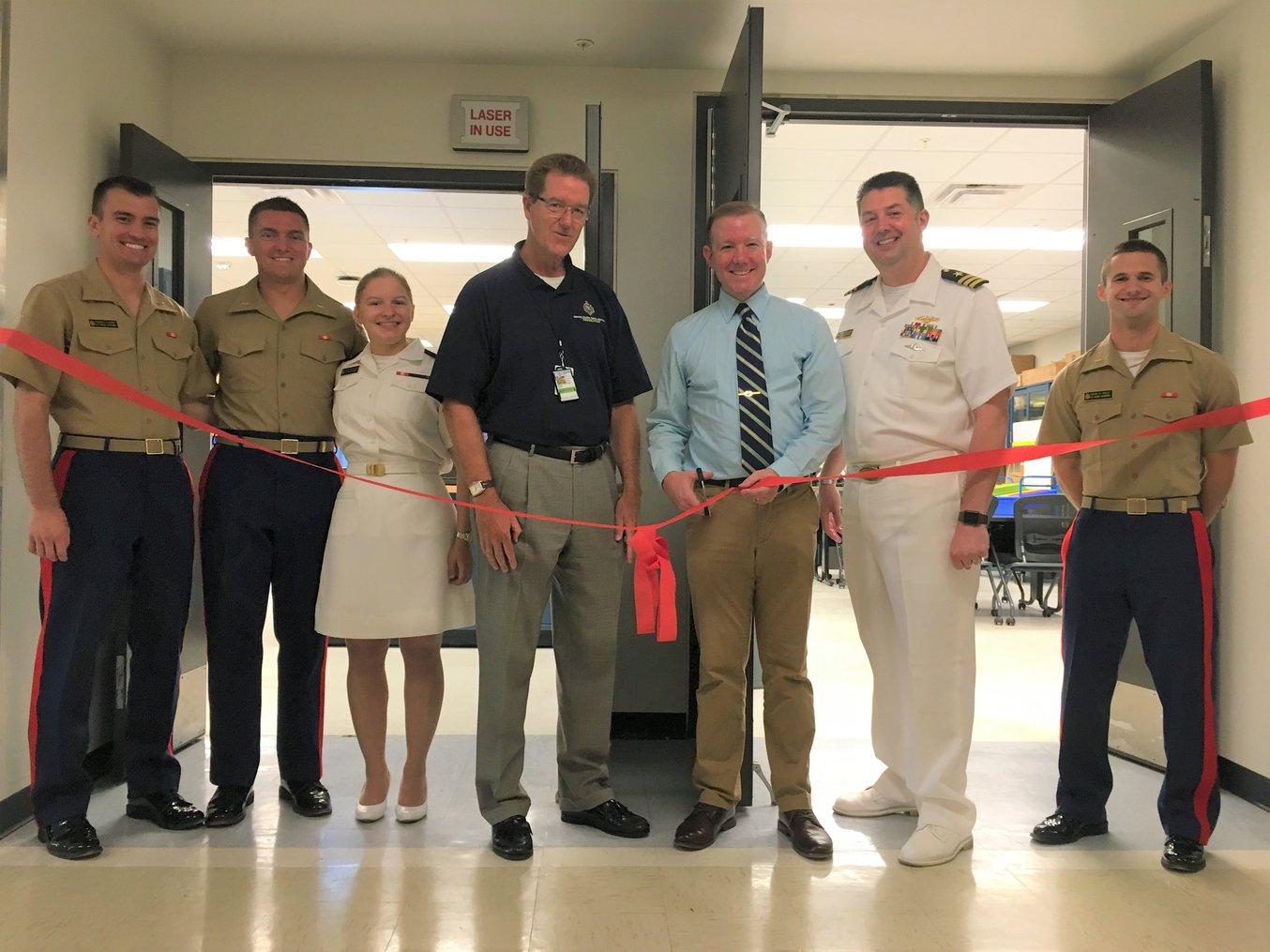 Captain Brad Baker and colleagues on the opening day of MakerSpaceUSNA.