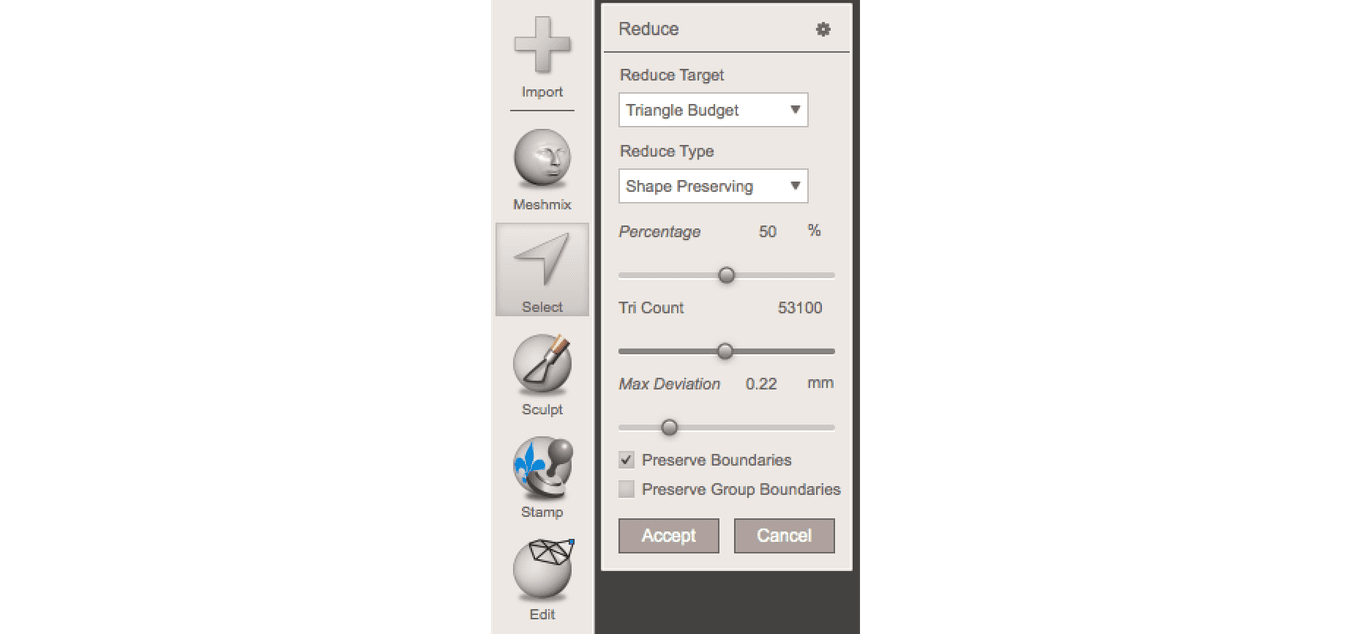 Meshmixer menu - Reverse Engineering