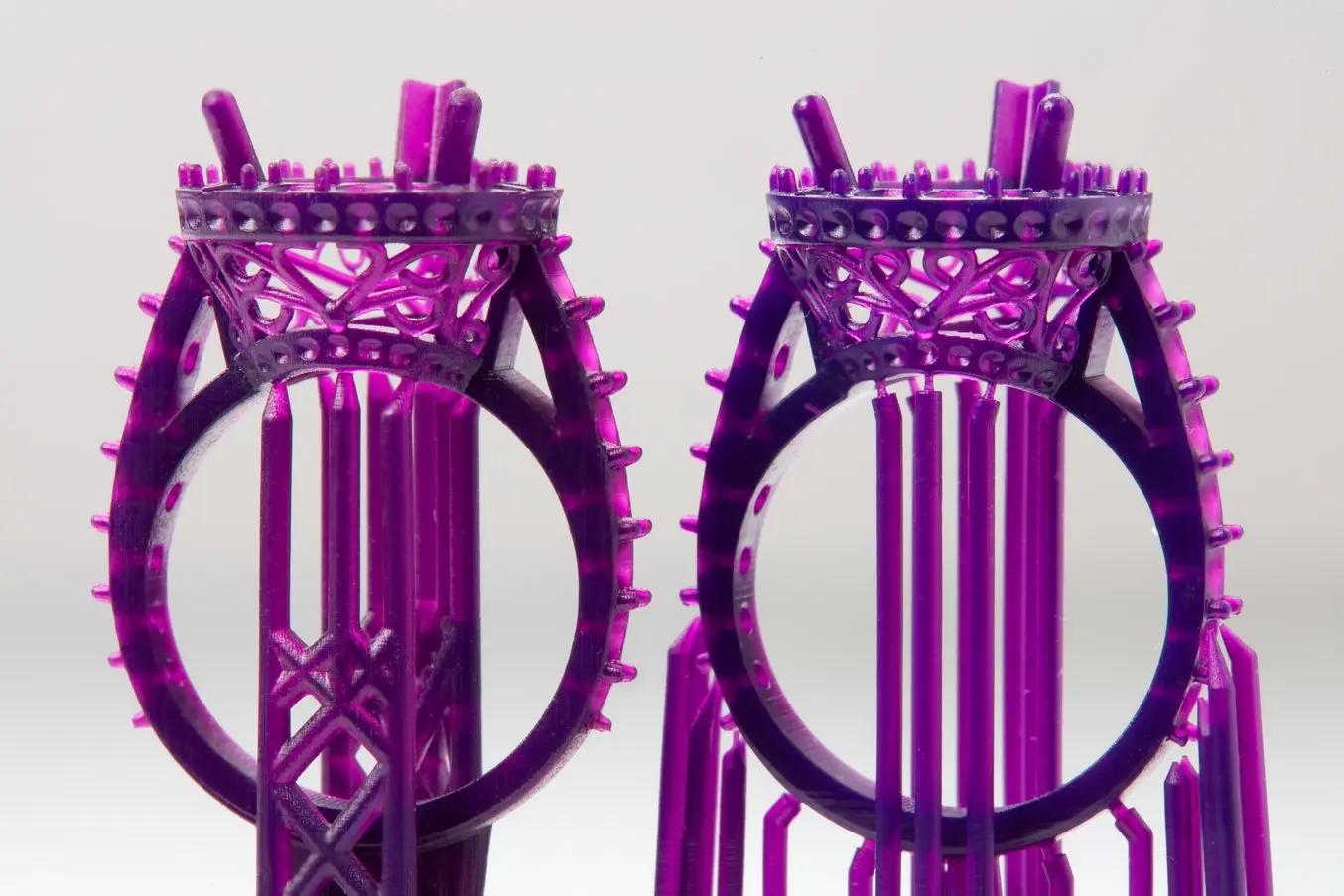 Close up on 3D printed rings for casting
