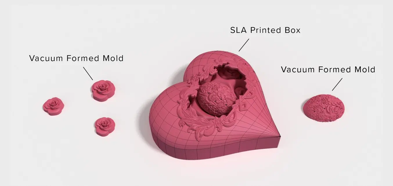 Mit 3D-Druck und Vakuumformen können Sie Ihre eigenen filigranen Schokoladenprodukte herstellen.