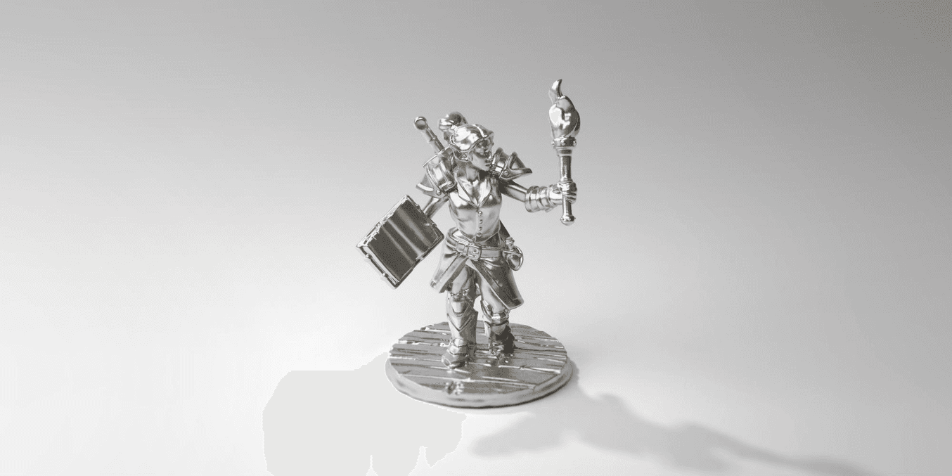 Der Druck von Metallminiaturen muss nicht teuer sein: Die Materialkosten dieser Figur einer Entdeckerin betragen 8 USD.