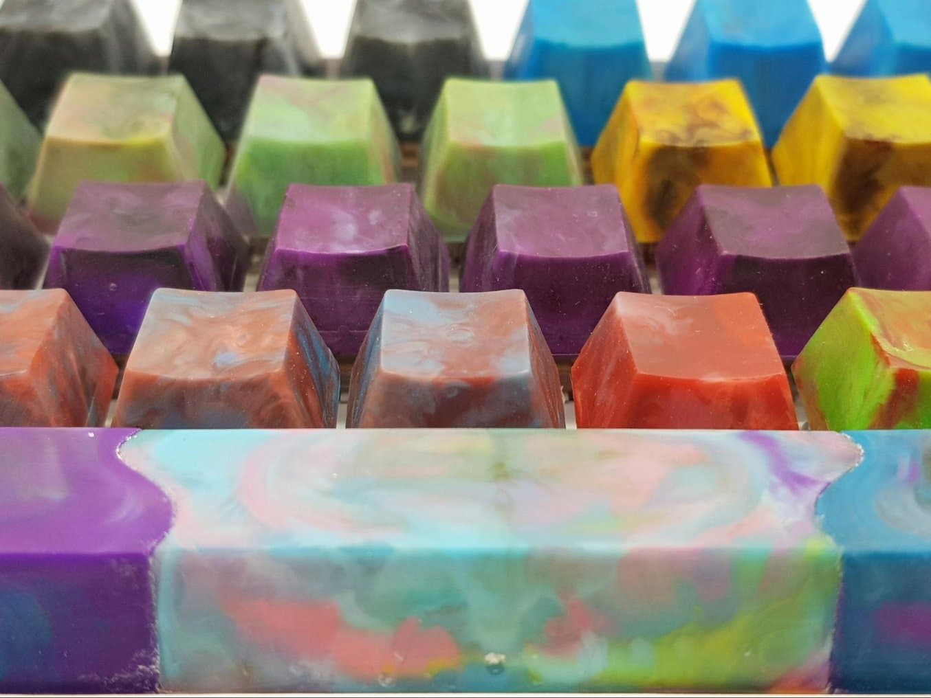 The recycled injection molded keys feature unique colors.