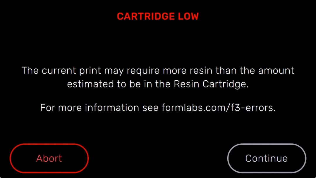 Form 3/Form 3B error messages | Formlabs